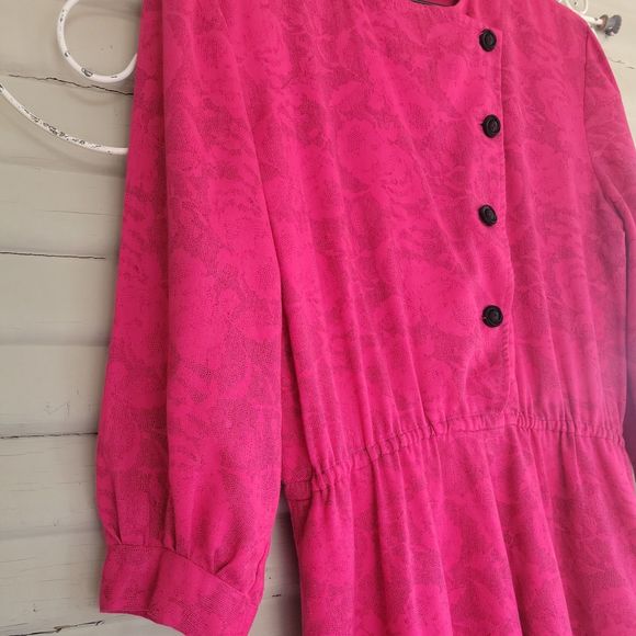 Vintage 80s 90s Secretary Dress Size 10 Pink Floral Handmade Day Maxi Pockets - Picture 7 of 11